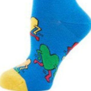 Three Keith Haring Socks: 1 Blue, 1 Yello, 1 Pink